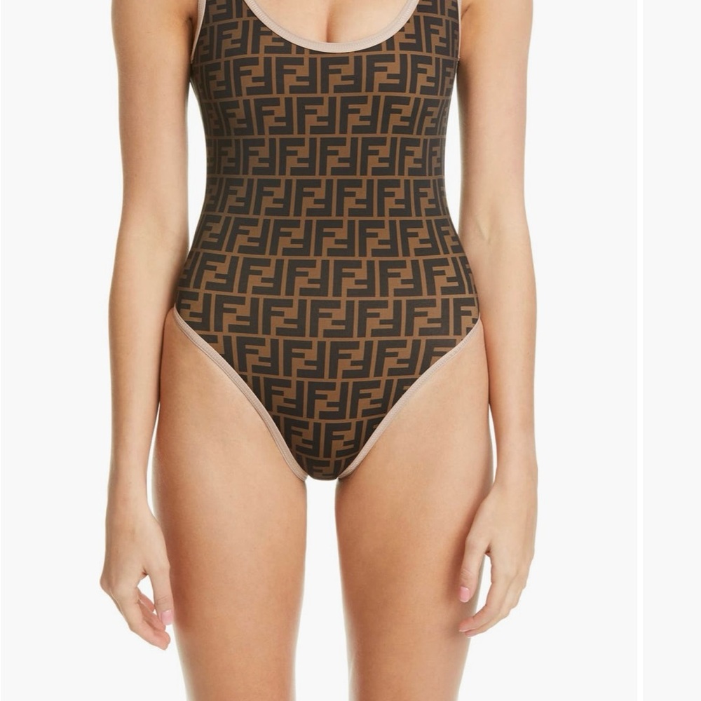 Fendi Brown and Black Monogram One-Piece Swimsuit
